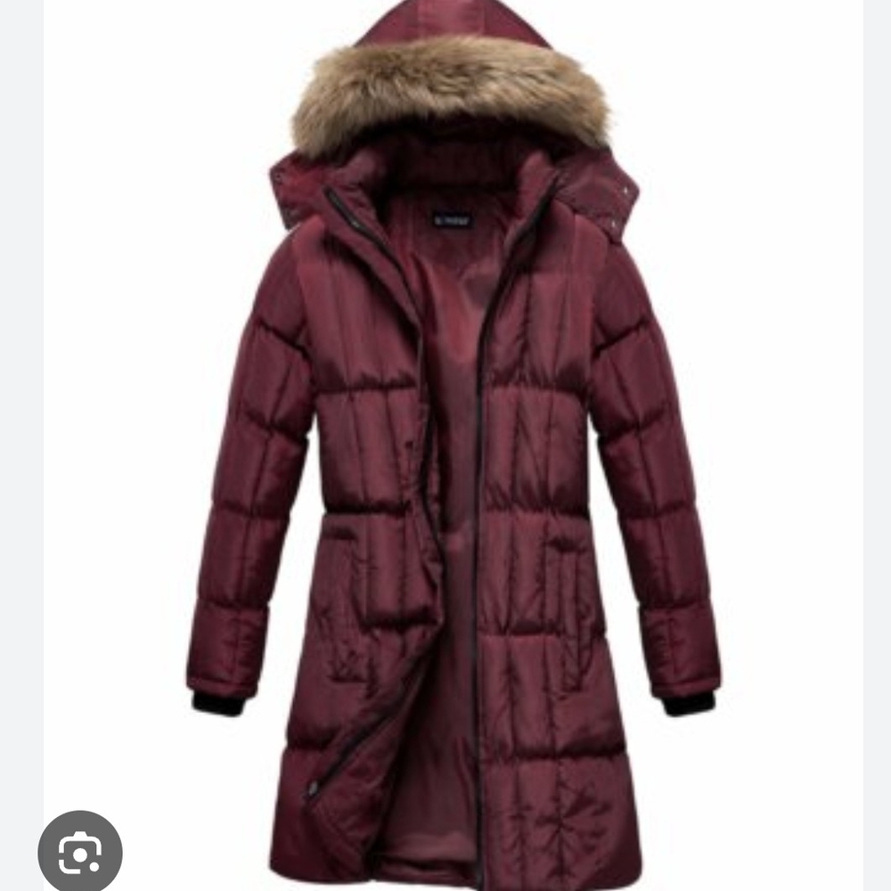 U2 Wear Me Out Maroon Puffer Jacket with Faux Fur Trim